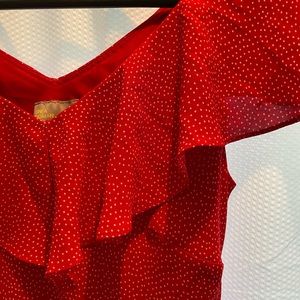 Red polka dot midi dress